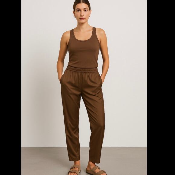 Brunello Cucinelli Pants - Brunello Cucinelli Brown Silk Pull On Pants With Beaded Side Detail Tapered Leg